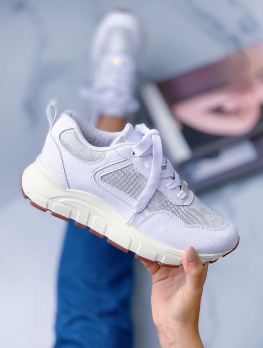 Tenis Casual Dama Mujer Zapatos Capellada con Brillo