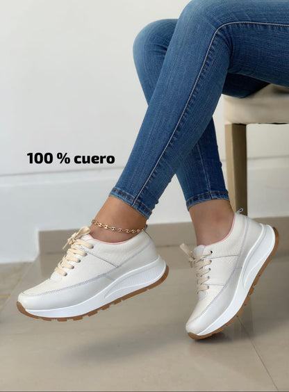 Tenis Mujer Cuero Oxford