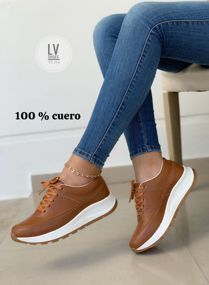 Tenis Mujer Cuero Oxford