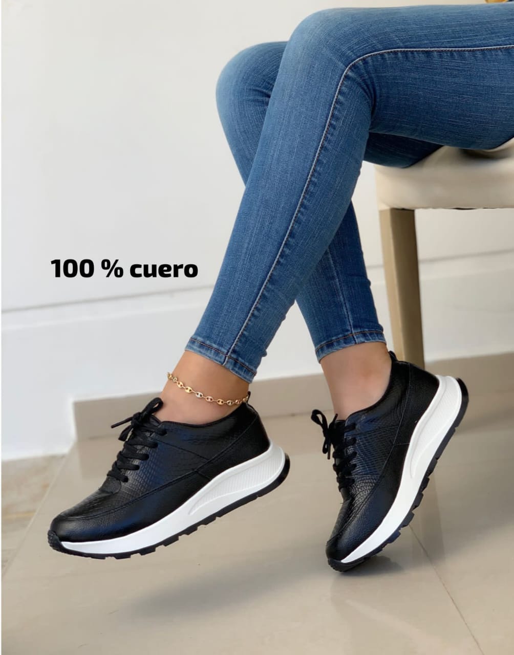 Tenis Mujer Cuero Oxford