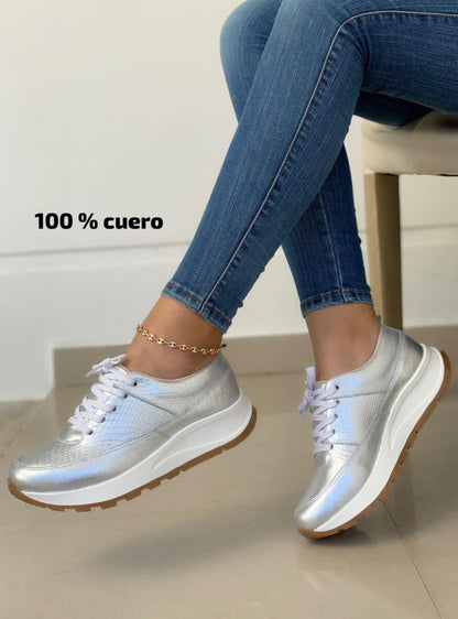 Tenis Mujer Cuero Oxford